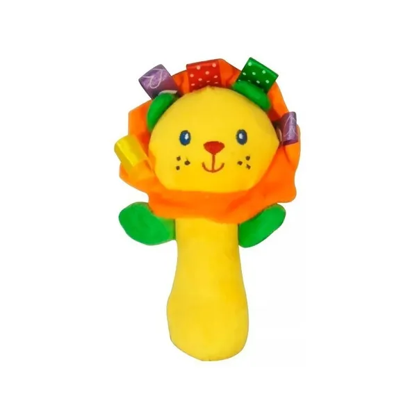 Sonajero Juguete Peluche Con Chifle Para Bebé Color Amarillo Diseño León