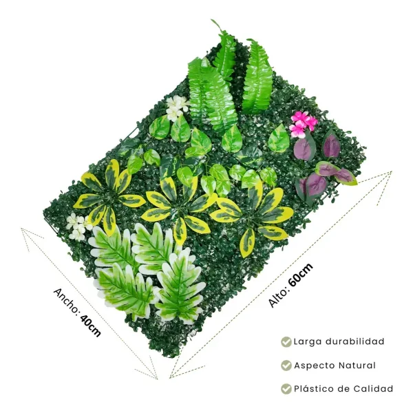 Jardín Vertical Artificial Flores Decoración Verde 40x60cm Verde