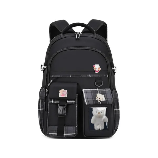 Mochila Escolar Infantil Colegio Urbana Reforzada Para Niñas Color Negro Diseño De La Tela Liso