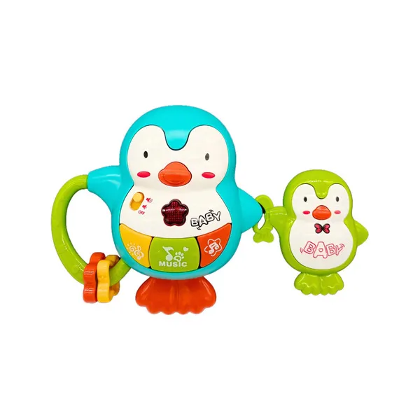 Sonajero Musical Bebe Pingüinos Music Con Luz Y Sonidos Color Celeste Expreso Polar