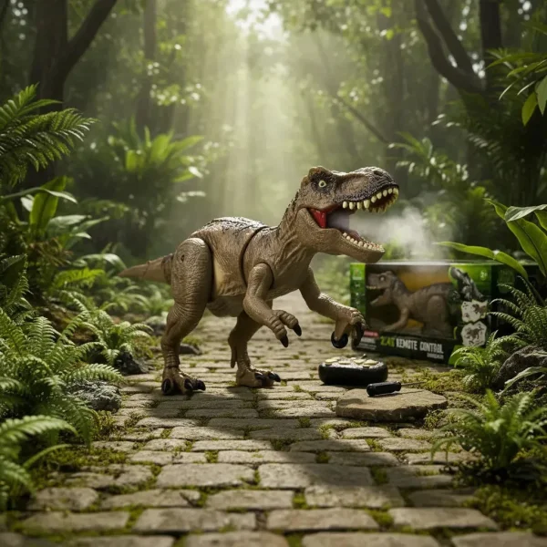 Dinosaurio T-rex Recargable Control Remoto Spray Luz Sonido Dinosaurio Marrón