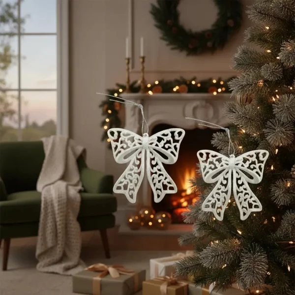 Adorno Colgante Navidad Moño Para Decoración Navideño X2 Gris Moño Para Decoración