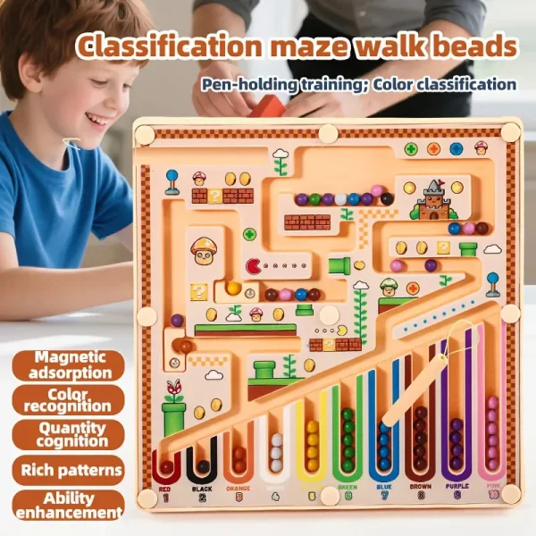 Juego Magnetico Laberinto Bolitas Lapiz Colores Niños Beige