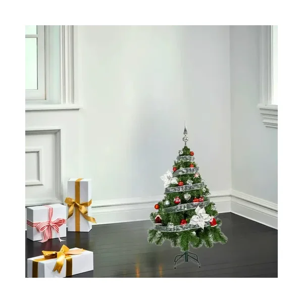 Arbol de Navidad Verde Tronador Lujo 1,20m Kit 30 Deco Rojo Plata