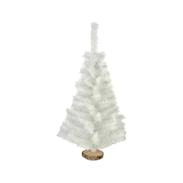 Arbol De Navidad Blanco 80cm Base Tronco Natural Mini Pino
