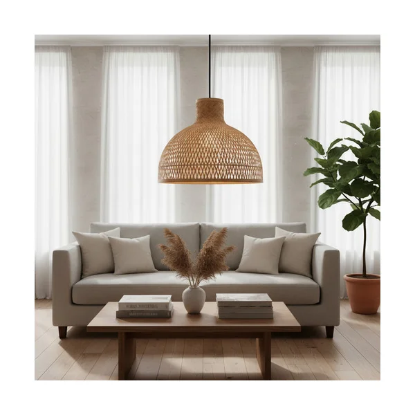 Lampara Colgante Techo Comedor Madera Rustica Mimbre 40cm Madera