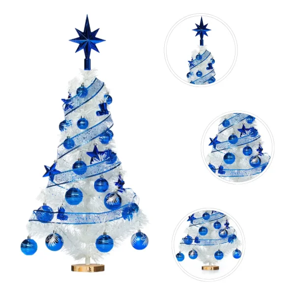Arbolito De Navidad Blanco 80cm Con Adornos 30 Piezas Azul Blanco Y Azul