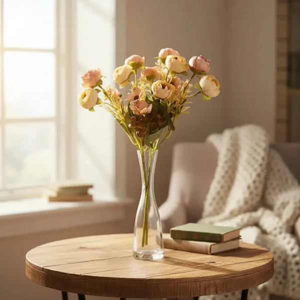 Ramo Flores Artificiales Vintage Peonías 30cm Deco Hogar Rosa