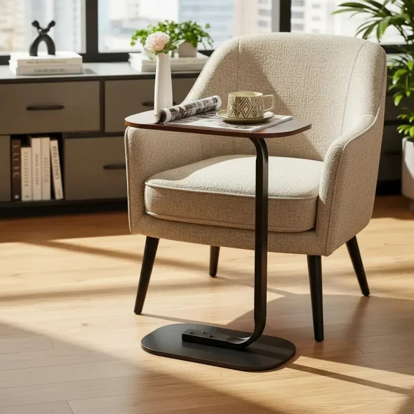 Mesa Auxiliar Arrime Moderna Apoyo Sofa Sillón Mesa 60cm Marrón