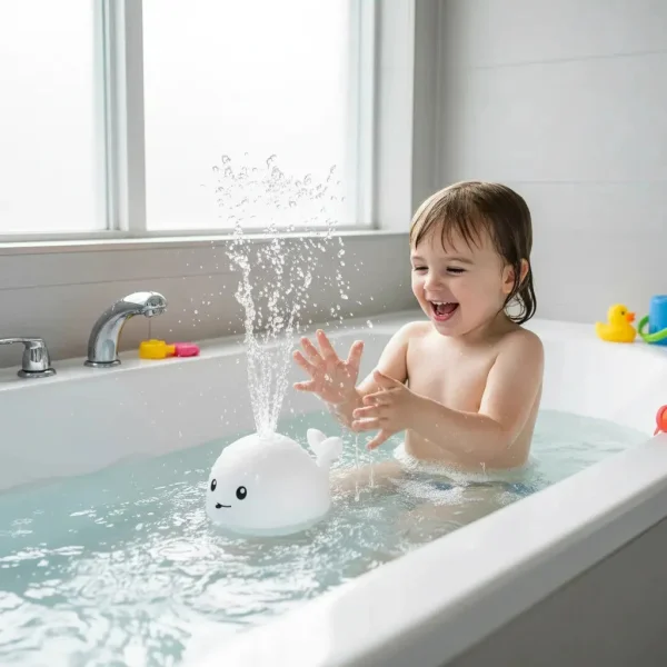 Juguete Baño Bebe Ballena Lanza Agua Luces Led Bañera Tina Blanco
