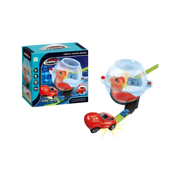 Pista De Autos Lanzador Vuelta 360 Grados Loop Para Armar Color Rojo