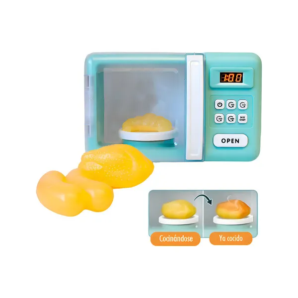 Microondas De Juguete Con Luz Sonido Y Efecto Coccion Horno Color Agua