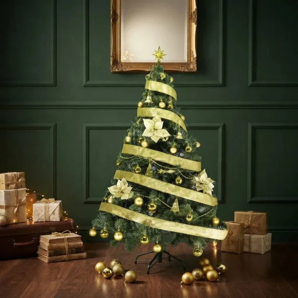 Arbol de Navidad Tronador De Lujo Verde 1,50mts + Kit 40 Oro
