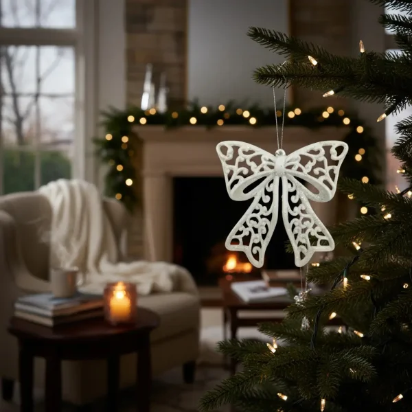 Adorno Colgante Navidad Moño Para Decoración Navideño X2 Gris Moño Para Decoración