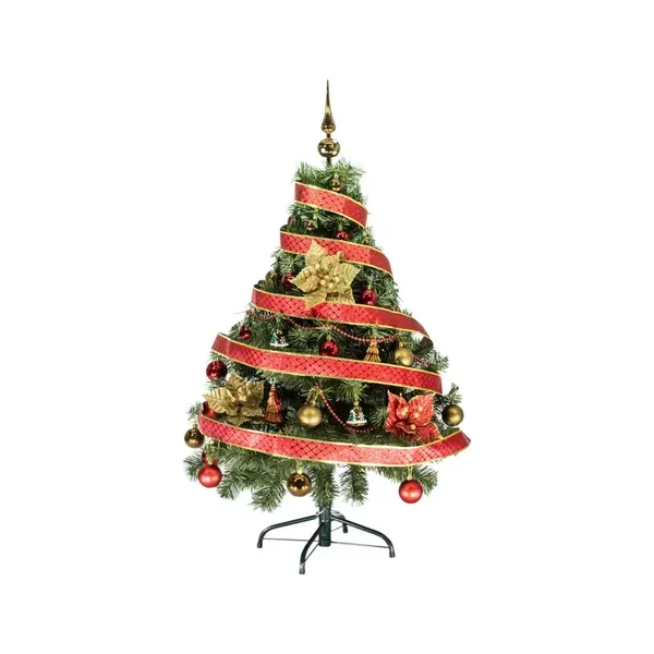 Arbol Navidad Tronador Verde 1,20mts + Kit 30 Rojo Oro