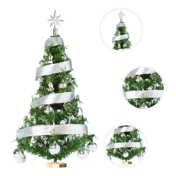 Arbolito De Navidad 80cm Con Adornos 30 Piezas Plata Verde