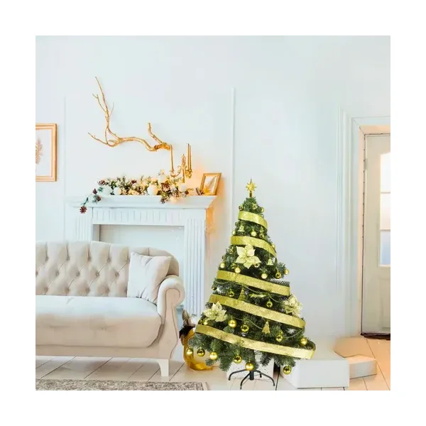 Arbol de Navidad Tronador De Lujo Verde 1,50mts + Kit 40 Oro