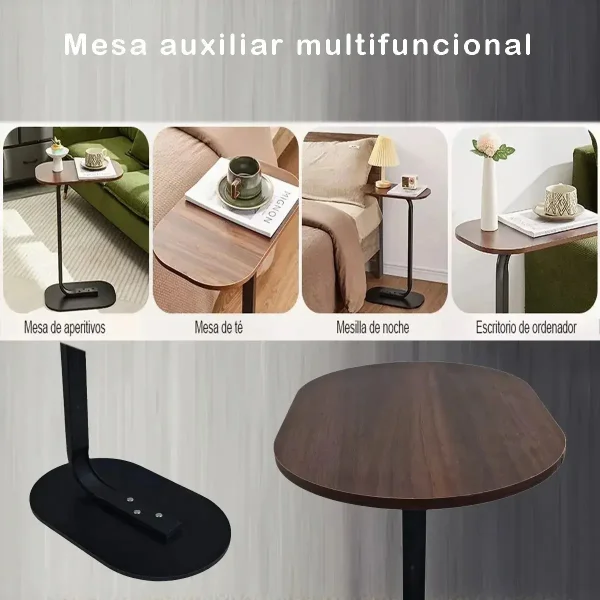 Mesa Auxiliar Arrime Moderna Apoyo Sofa Sillón Mesa 60cm Marrón