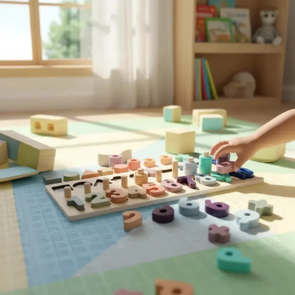 Tablero Madera Montessori 3 En 1 Números Formas Sensorial Multicolor