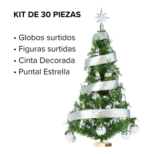 Arbolito De Navidad 80cm Con Adornos 30 Piezas Plata Verde