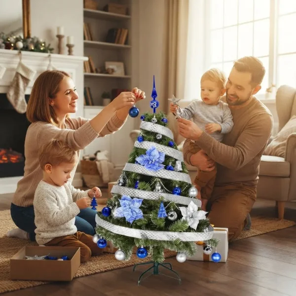 Arbol Navidad Tronador Verde 1,20 + Kit 30 Azul Plata