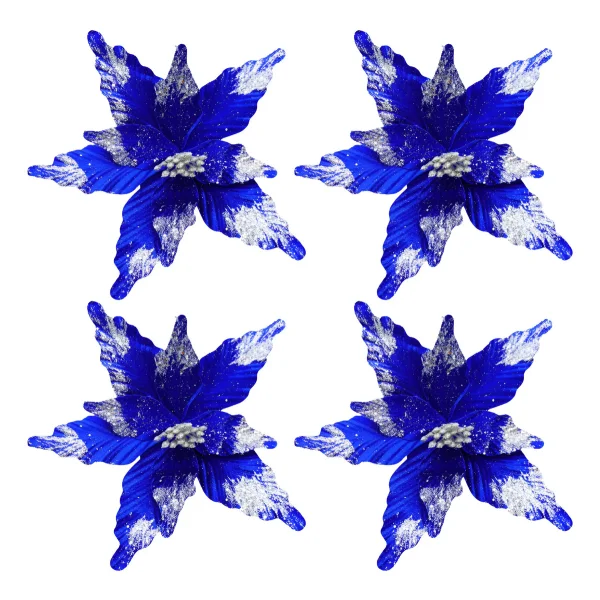 Flor 25cm Azul Arbol De Navidad Adornos Decoración X4u  Azul