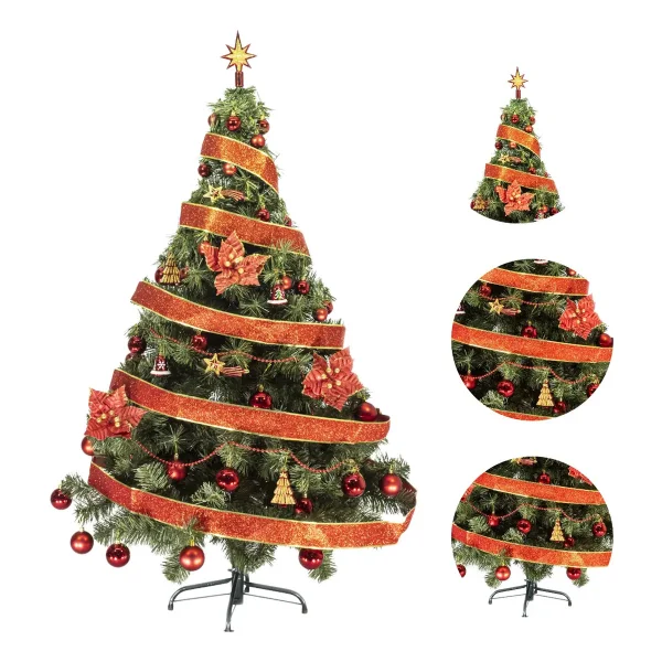 Arbol de Navidad Tronador De Lujo Verde 1,50mts Kit 40 Rojo Deco