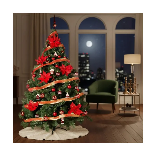 Arbol De Navidad Verde Montañes Deluxe 1.80mts Decoracion Rojo