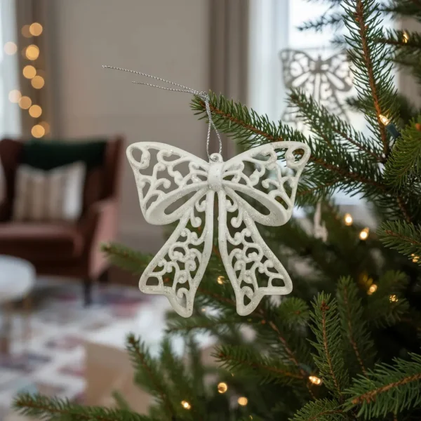 Adorno Colgante Navidad Moño Para Decoración Navideño X2 Gris Moño Para Decoración