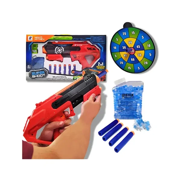 Pistola Lanzadora Hidrogel Y Dardos 2 En 1 Rojo