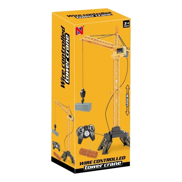 Grúa Torre Control Remoto Cable 120cm Gira 360° Luz Juguete Naranja