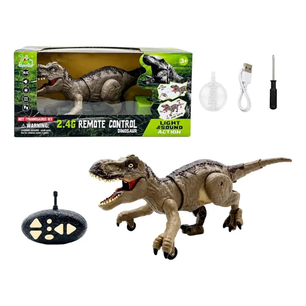 Dinosaurio T-rex Recargable Control Remoto Spray Luz Sonido Dinosaurio Marrón