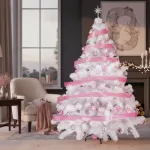 Arbol De Navidad Blanco Montañes Deluxe 1,80mts + Kit Rosa