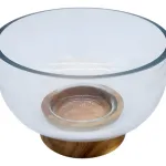 Bowl Vidrio Ensaladera Recipiente Con Base De Madera 16cm Color Transparente