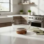 Bowl Vidrio Ensaladera Recipiente Con Base De Madera 16cm Color Transparente