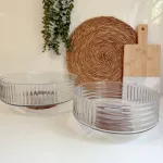 Bowl Vidrio Ensaladera Recipiente Con Base De Madera 20cm Color Transparente