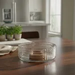 Bowl Vidrio Ensaladera Recipiente Con Base De Madera 20cm Color Transparente