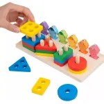Juego Pesca + 4 Torres Encastre Madera Didactico Iman Peces Color Multicolor Tienda Cracovia Juguete 2 En 1