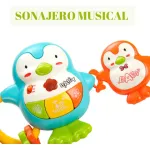 Sonajero Musical Bebe Pingüinos Music Con Luz Y Sonidos Color Celeste Expreso Polar