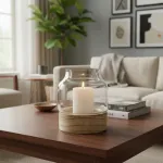 Portavela Vidrio Florero Con Base De Madera Deco Hogar 19cm Color Transparente