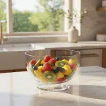 Bowl Vidrio Ensaladera Recipiente Con Base De Madera 16cm Color Transparente