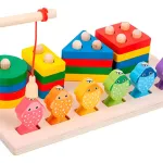 Juego Pesca + 4 Torres Encastre Madera Didactico Iman Peces Color Multicolor Tienda Cracovia Juguete 2 En 1