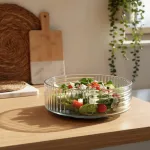 Bowl Vidrio Ensaladera Recipiente Con Base De Madera 20cm Color Transparente