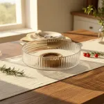 Bowl Vidrio Ensaladera Recipiente Con Base De Madera 20cm Color Transparente