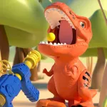 Dinosaurio Con Pistola De Lanza Dardo Pelota Juego Al Blanco Color Naranja