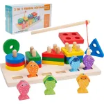 Juego Pesca + 4 Torres Encastre Madera Didactico Iman Peces Color Multicolor Tienda Cracovia Juguete 2 En 1