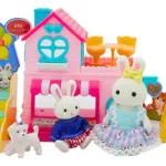 Casita De Conejos Familia Con Accesorios Juego Tobogan Color Rosa