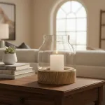 Portavela Vidrio Florero Con Base De Madera Deco Hogar 19cm Color Transparente