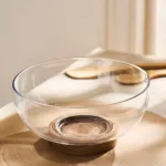 Bowl Vidrio Ensaladera Recipiente Con Base De Madera 16cm Color Transparente