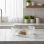 Bowl Vidrio Ensaladera Recipiente Con Base De Madera 20cm Color Transparente